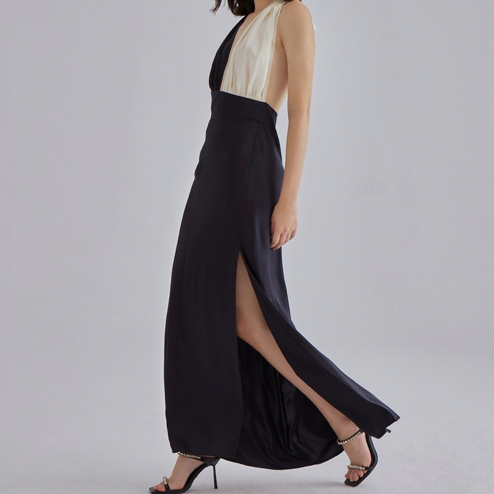 Silk Maison Piano Halterneck Maxi Silk Dress Small